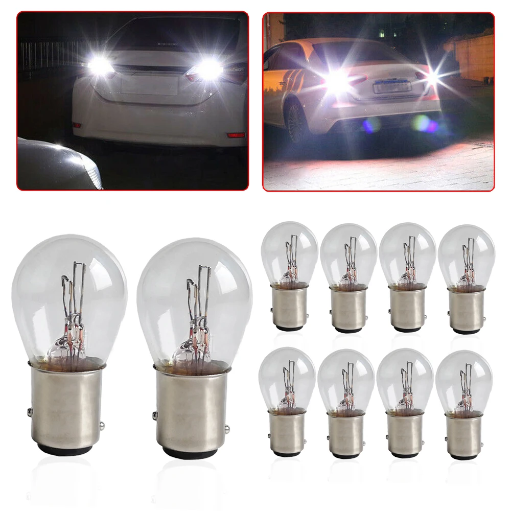 

10pcs White 1157 Car Brake Stop Turn Signal Reverse Bulbs Car Reverse Brake Backup Lamp Tail Light Transparent Light Bulb DC 12V