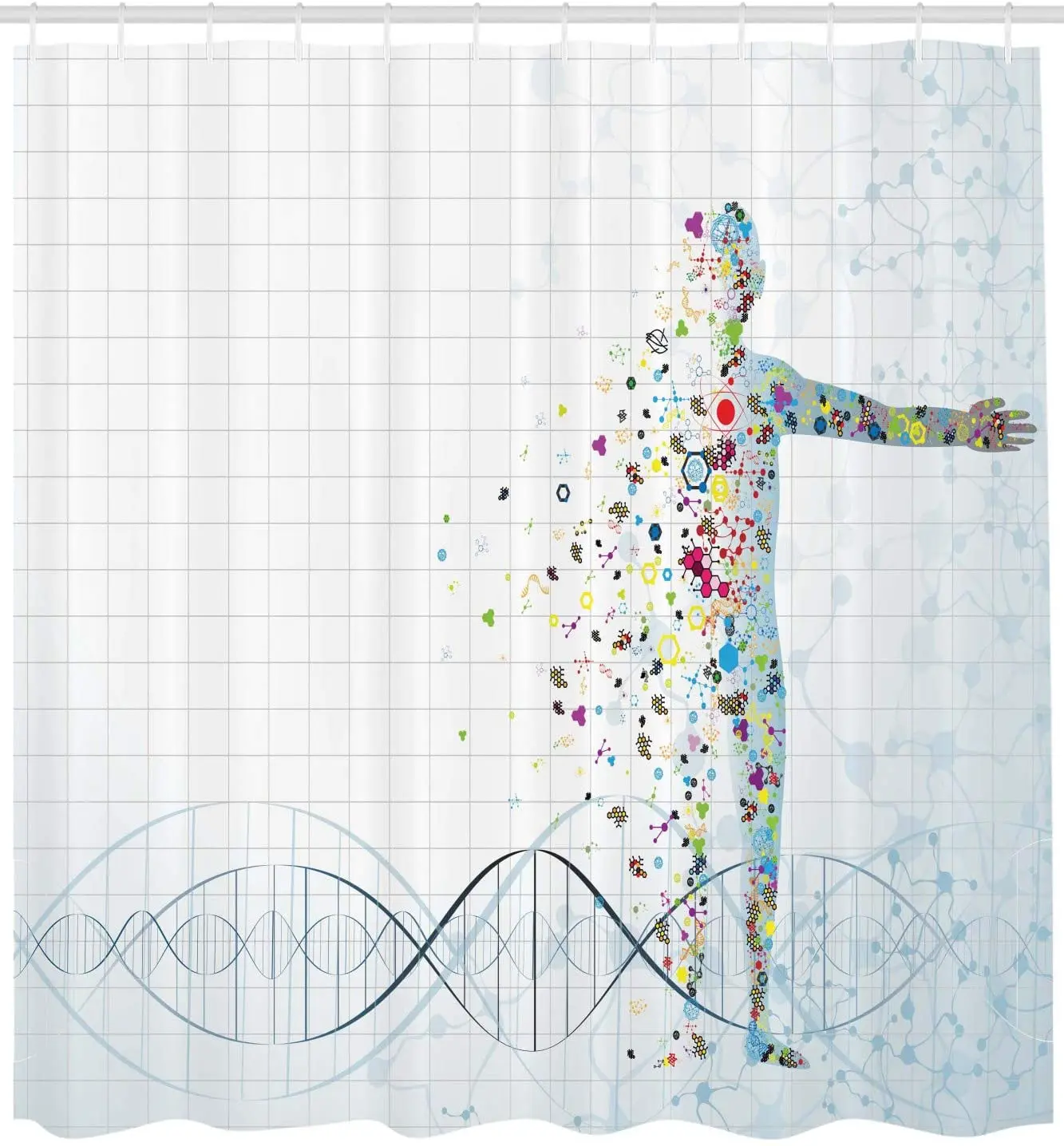 Human Anatomy Shower Curtain Digital Psychedelic Molecule Body of Human DNA Genetic Helix Life Art Design Fabric Bathroom Decor