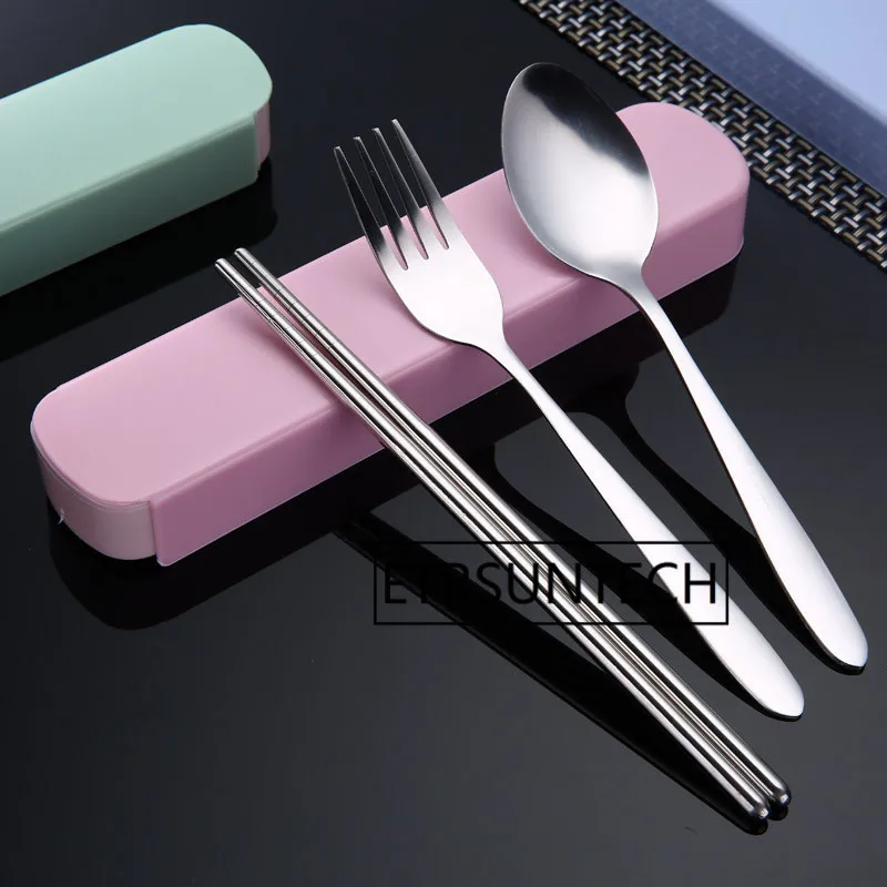 

50Sets Stainless Steel Spoon Fork Chopstick Set Travel Cutlery Camping Tableware Portable Dinnerware Set With Box