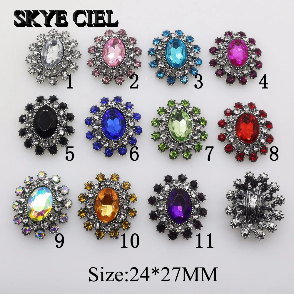 10Pcs 24*27mm oval Alloy Diy jewelry Accessories Flat Back Rhinestone Acrylic Wedding Decoration Metal Brooch Handmade Jewelry