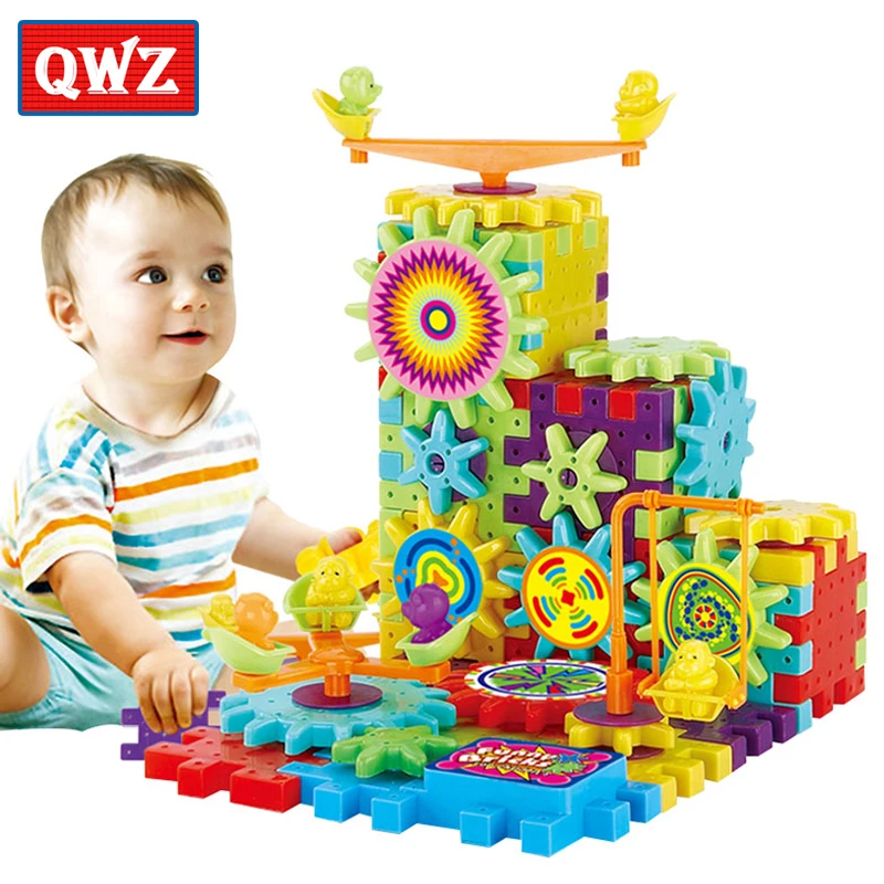 QWZ 81 PCS Electric Gears 3D Model Building Kits Plastic Brick Blocks Educational Toys For Kids Children Gifts