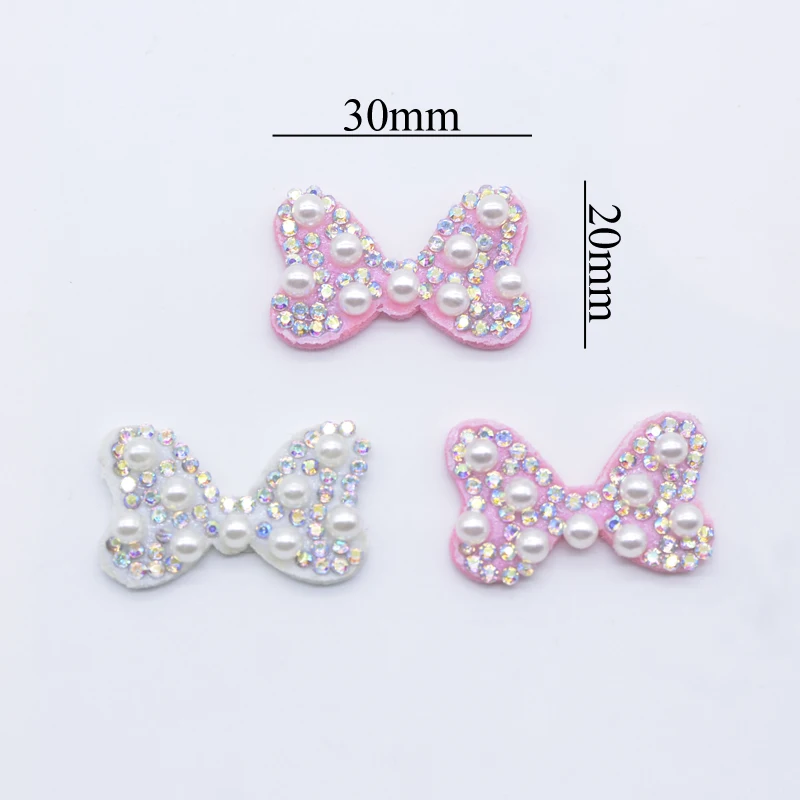 20Pcs 30*20mm Padded Colorful Rhinestone Bow Tie Patches for DIY Clothes Hat Headwear Hair Clips Decor Appliques Accessories