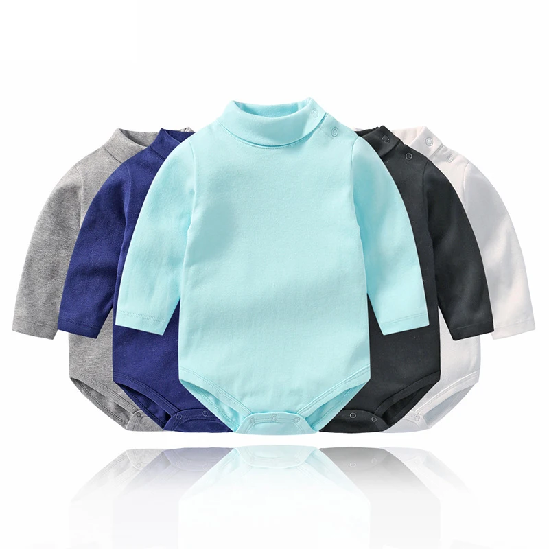 0-3 Yrs Baby Infant Clothing Turtle Neck Cotton Rompers Solid Color Newborn Boys Girls Autumn Winter Long Sleeve Jumpsuit Tops