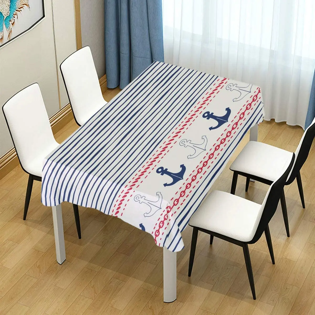 Border with Ropes Chains and Anchors Tablecloth Rectangle Table Cloth Cover for Kitchen Dinning Camping Party