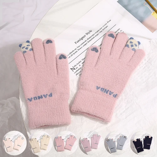 Wecute 어린이 장갑 Aldult Kawai 콜드 프로텍션 새로운 겨울 플러시 장갑 스트레치 니트 터치 스크린 Thicken Fleece Riding Gloves 