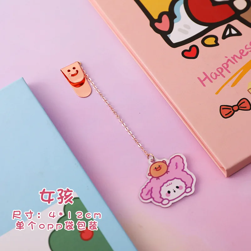 Kawaii Metal Bookmarks Cute Cartoons Dog Rabbit Pendant Stationery School Office Book Marker Page Clip Student Diary Decoration