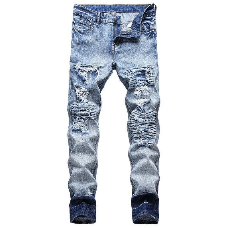 2021 New Arrival Mens Cotton Ripped Hole Jeans Casual Slim Skinny Jeans Men Trousers Fashion Male Hip hop Denim Pants