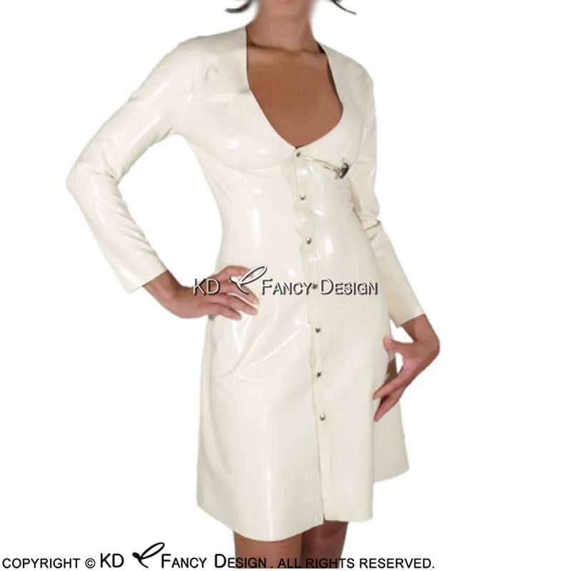 White Sexy Latex Dress With Clip And Buttons At Front Rubber Bodycon Playsuit LYQ-0050