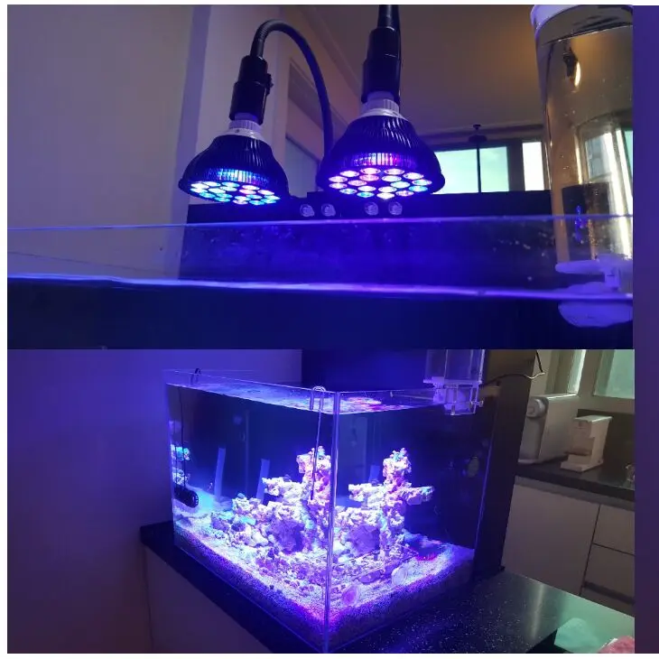 Luz LED personalizada para acuario, iluminación para mascotas, pecera, cultivo de plantas, bombilla de 54W para algas de sumidero de arrecife de coral marino de agua salada