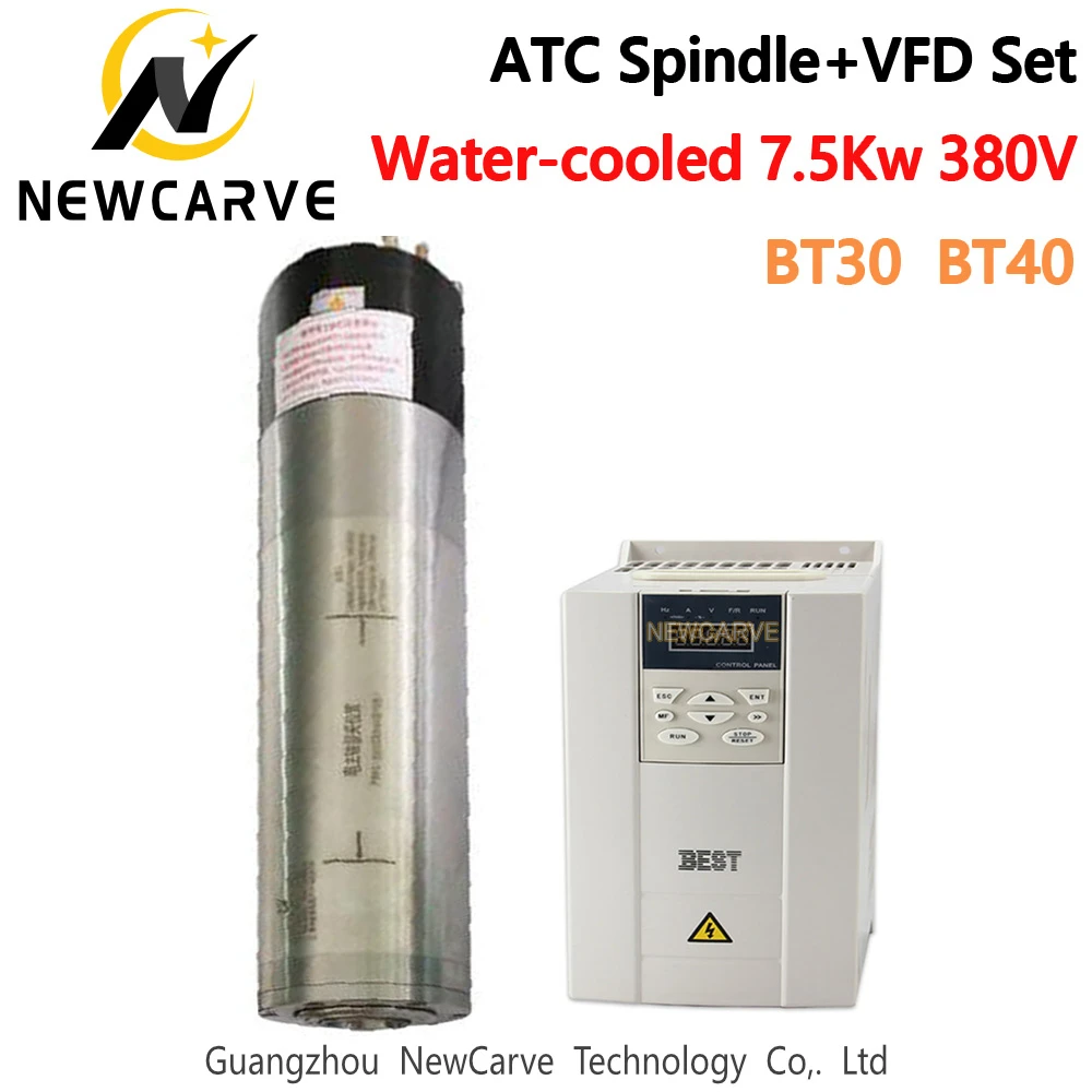 7.5KW 380V VFD + Water Cooled ATC Spindle Set BT30 BT40 With Fuling BEST VFD Frequency Inverter For Engraving Machine NEWCARVE