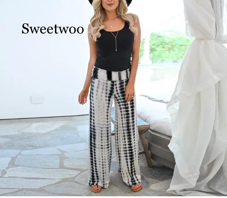 

Casual Loose Women Pants Wide Leg Pants Femme Summer Streetwear Trousers Ankle Length Print Office Lady Pants