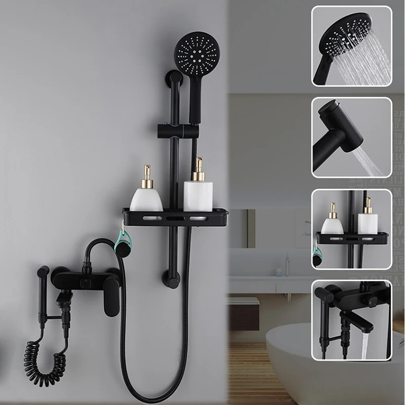 Bathroom Shower Faucet Bidet Faucet Set Bathroom Bathtub Shower Faucet Bath Shower Tap Black Brass Shower Head Wall Mixer Taps