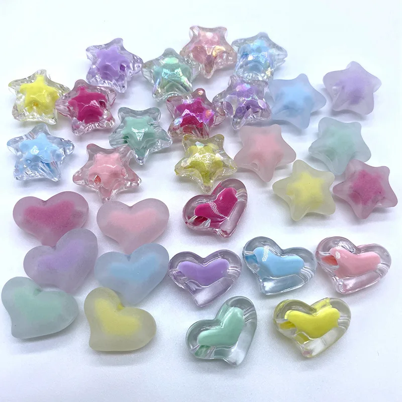 20-100Pc Transparent Frosted Glitter Star Heart String Bead DIY Craft Phone Shell Patch Necklace Bracelet Pendant Decor Material