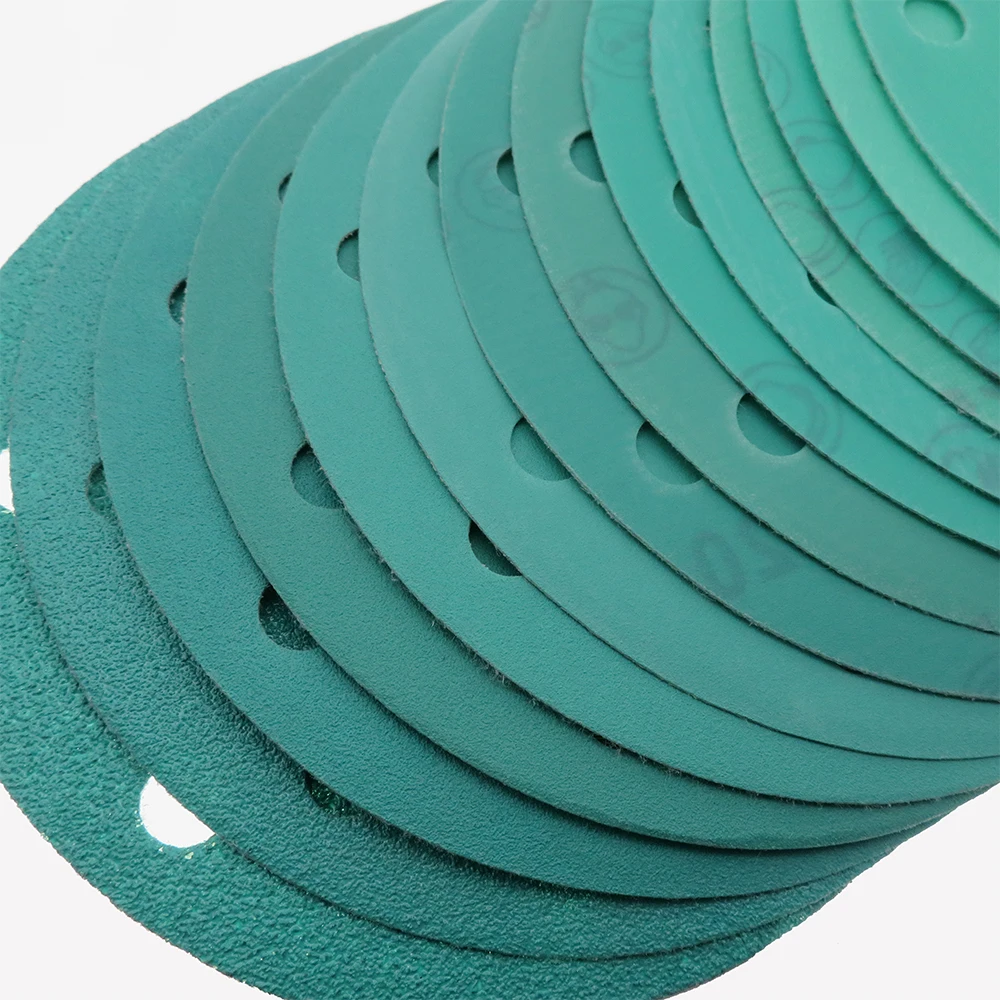 6 Inch Sanding Discs 17 Holes Wet Dry Film-Backed Green Line Hook and Loop Dustless  for Woodworking or Automotive