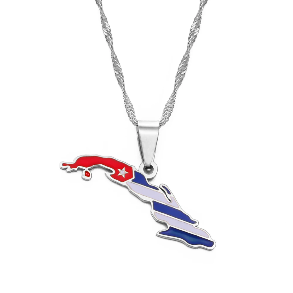 Anniyo Cuba Map Flag Pendant Necklaces for Women,Map of Cuban Charm Silver Color/Gold Color Jewelry #168421