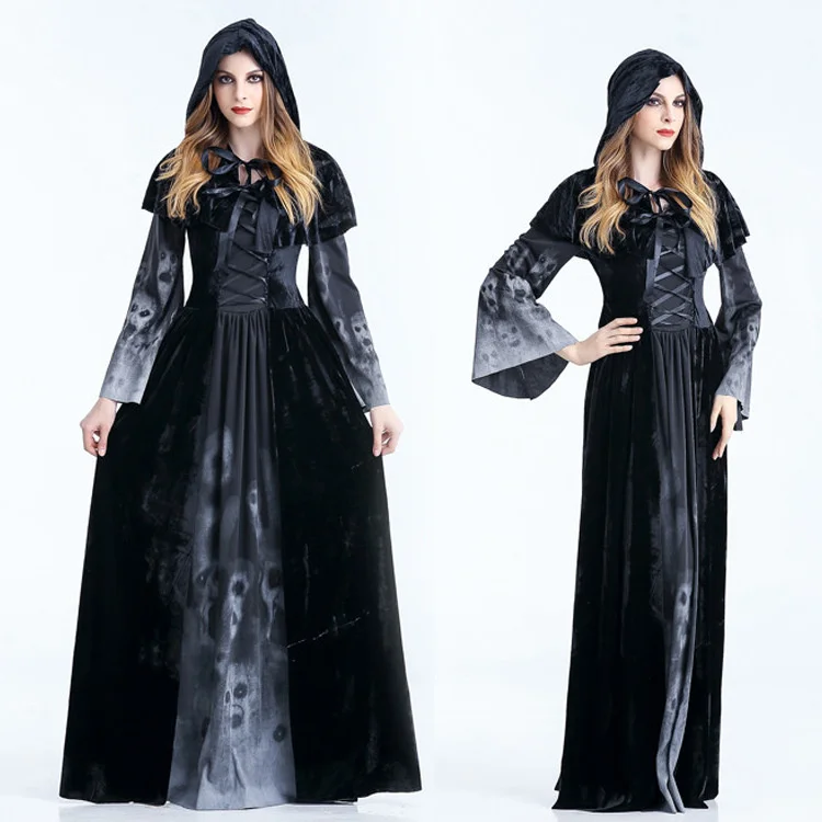 

Halloween Vampire Costume Adult Masquerade Grim Reaper Cloak Black Cloak Skeleton Witch Long Dress Suitable for any figure