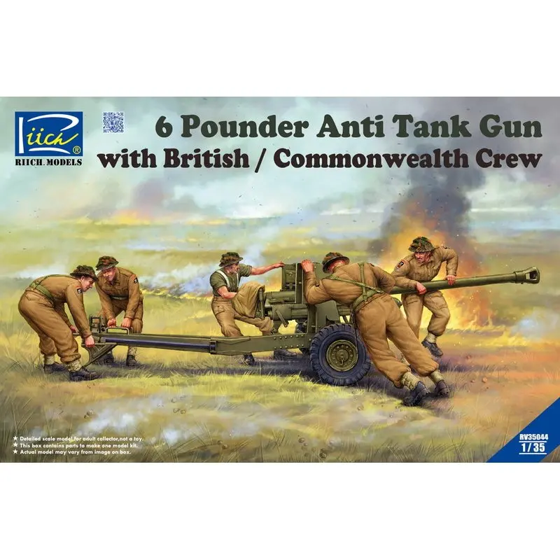 Riich Models RV35044 1/35 6 Pounder Anti Tank Gun with British/Commonwealth Crew - Scale Model Kit