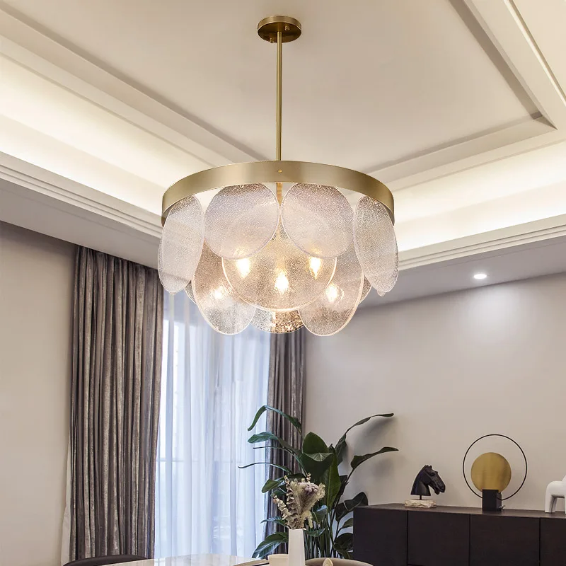 art fan post morden all copper light luxury ceiling lamp original glass crystal flower living room dining room bed room