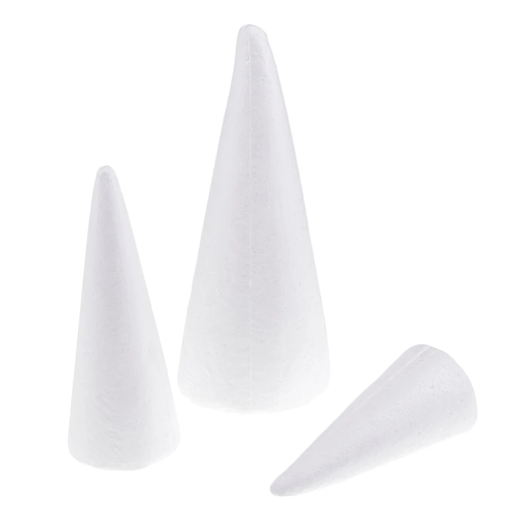 3x 15/20/25cm Cone Shape Styrofoam Foam For Handmade Modelling Kid Craft DIY