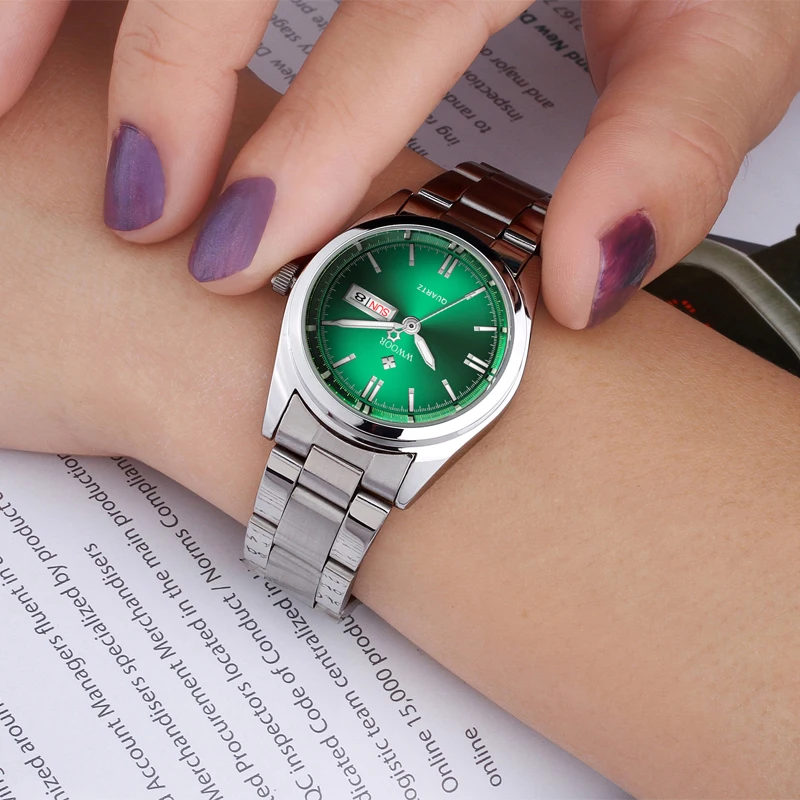 Wwoor novo relógio elegante para mulheres à prova dwaterproof água relógio feminino moda casual verde senhoras pulseira de quartzo relógios de pulso montre femme