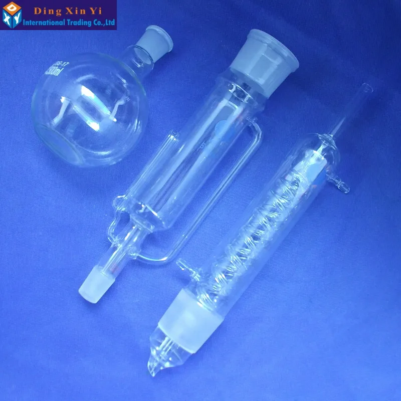 Condensatore estrattore Soxhlet in vetro da laboratorio da 150ml/250ml/500ml e corpo estrattore con avvolgimento/rigonfiamento, Kit vetreria da