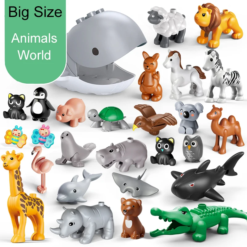 New Big Size Animals Zoo Farm Cute Lion Crocodile Hippo Koala Flamingo Seal Butterfly Dolphin Accessories Toys For Children