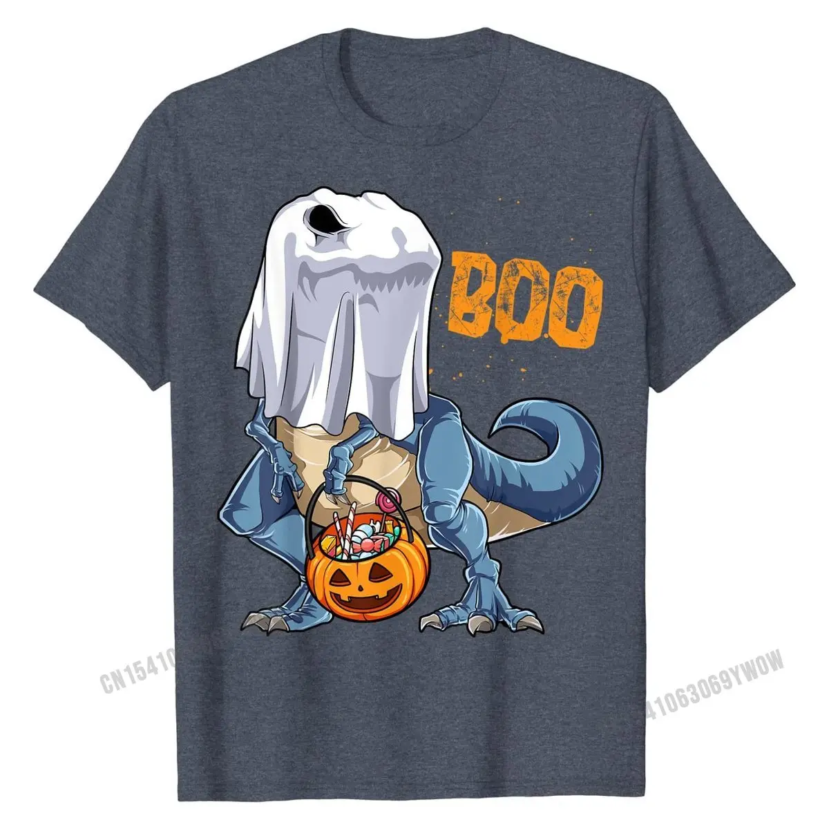 Ghost Dinosaur T rex Funny Boo Halloween Gifts Men Pumpkin T-Shirt Top T-shirts Tees Discount Cotton Custom Fashionable Mens