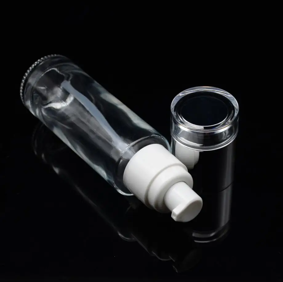 Botella de vidrio transparente de 20ml para suero/loción/emulsión/base/anti-UV/essencia/cuidado de la piel botella de plástico para embalaje cosmético