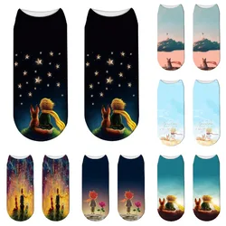 Chaussettes en coton décontractées pour femmes, imprimé en 3D, chaussettes drôles, chaussettes à faible rinçage, le petit prince, Kawaii, belles, mignonnes, neuves