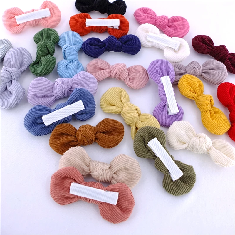 2 PCS Baby Girls Kids Corduroy Hair Bow Fully Lined Alligator Clips Barrettes Rounder Hairbows Hairgrips Accessories Headwear