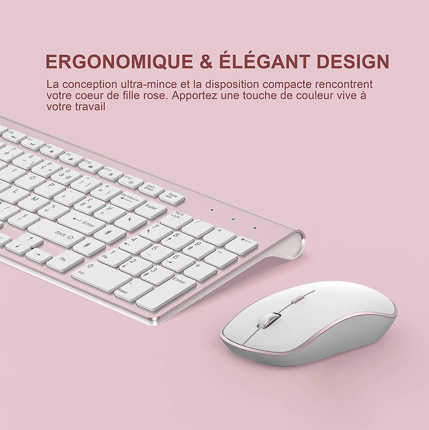 2.4G Wireless Silent Keyboard and Mouse Mini Multimedia Full-size Keyboard Mouse Combo Set For Notebook Laptop Desktop PC Pink