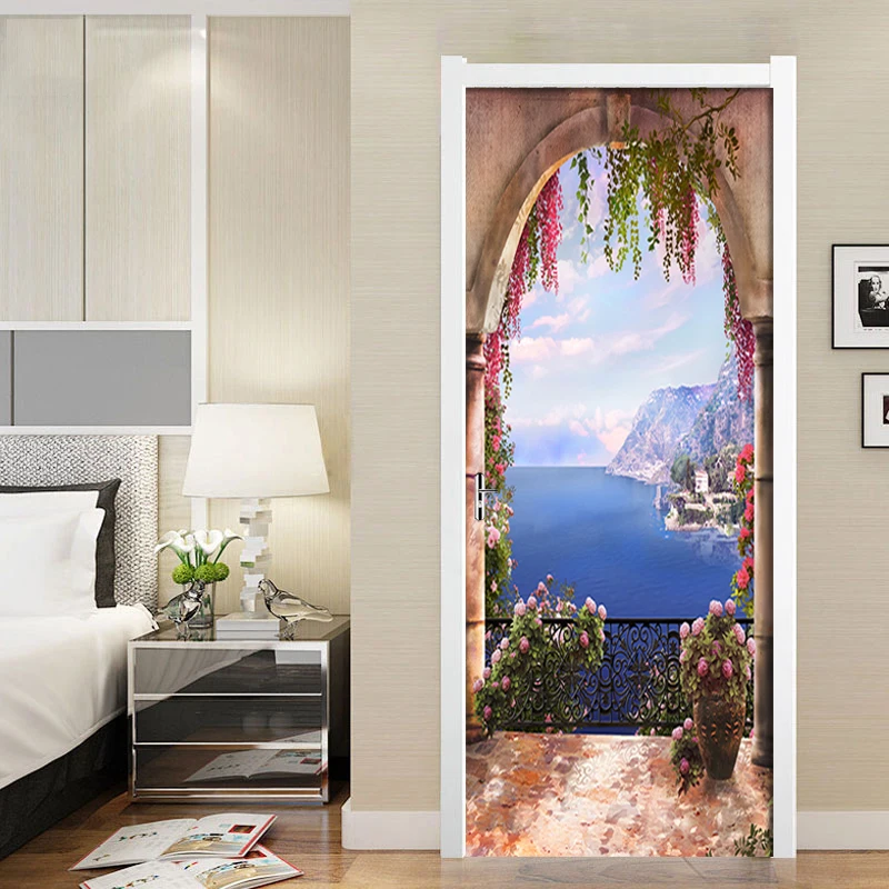 

Romantic Garden Lake View Door Stickers Mural Living Room Door PVC Self-adhesive Waterproof 3D Wallpaper Home Door Decals Poster