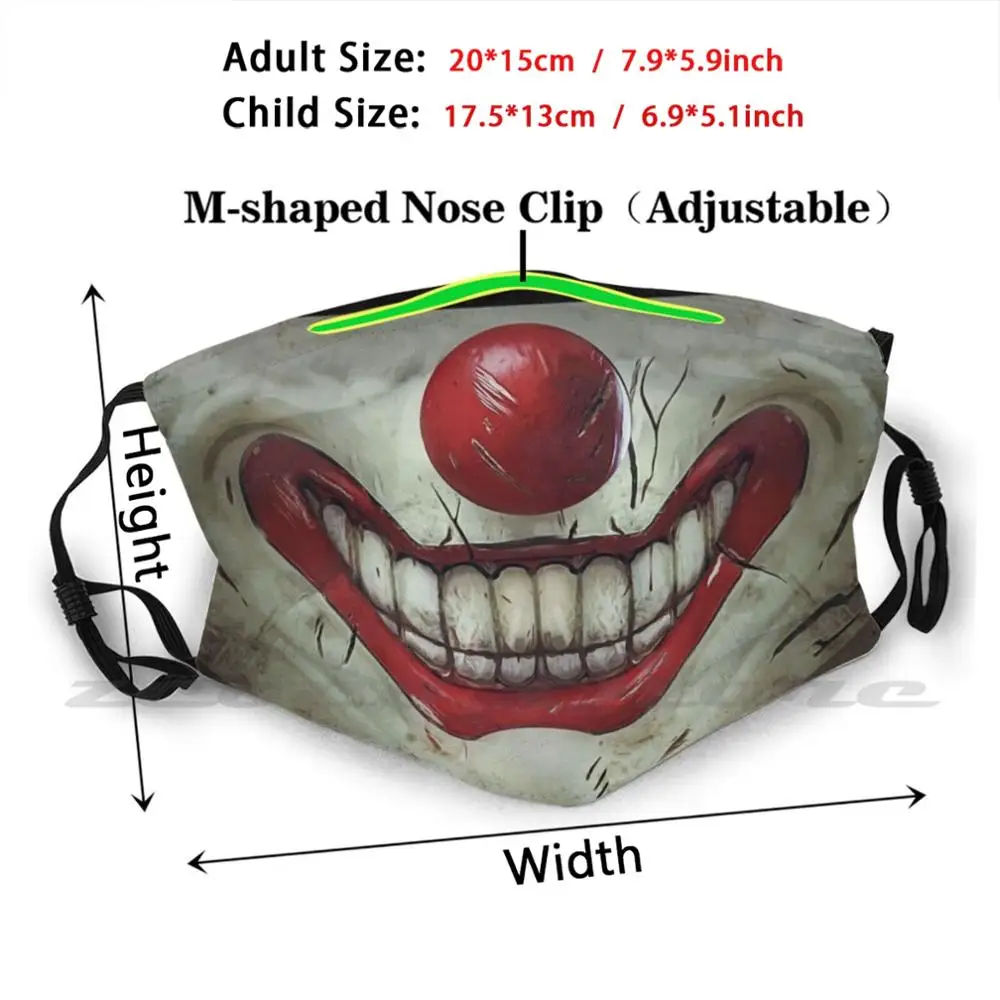 Masque facial en forme de Clown pour adultes et enfants, lavable, avec filtre Pm2.5, avec Logo créatif, mauvais Clown, effrayant, mauvais Clown