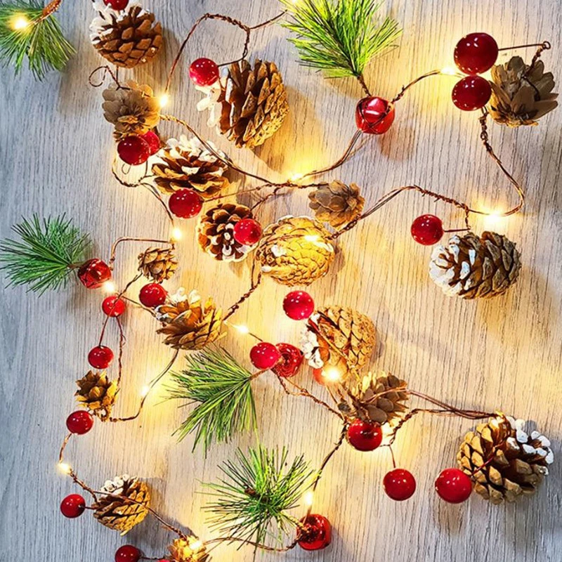 LED Battery Box String Lights Pine Needles Pineapple Cones Copper Wire Lamp Christmas Tree Holiday Room Decorative Lighting