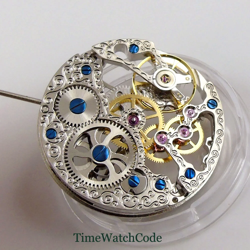 17 Jewels Mechanical Hand Winding Movement Asia 6497 6498 Skeleton Silver Classic Hollow Style