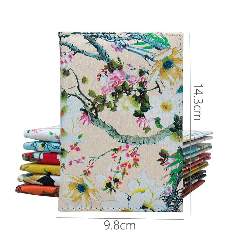 Fashion Flower Passport Cover Men Women PU Leather Portable Travel Credit Card ID Holders Air Tickets Folder Wallet Case