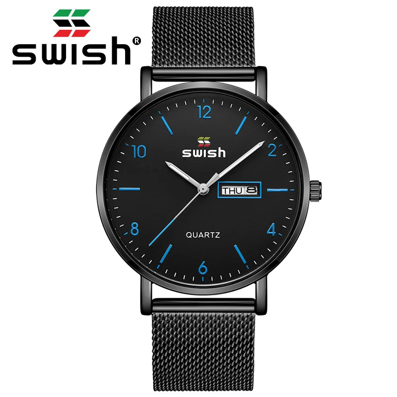 SWISH Top Brand Luxury Men Watch Steel Quartz Watches Wristwatch Waterproof Relogio Masculino