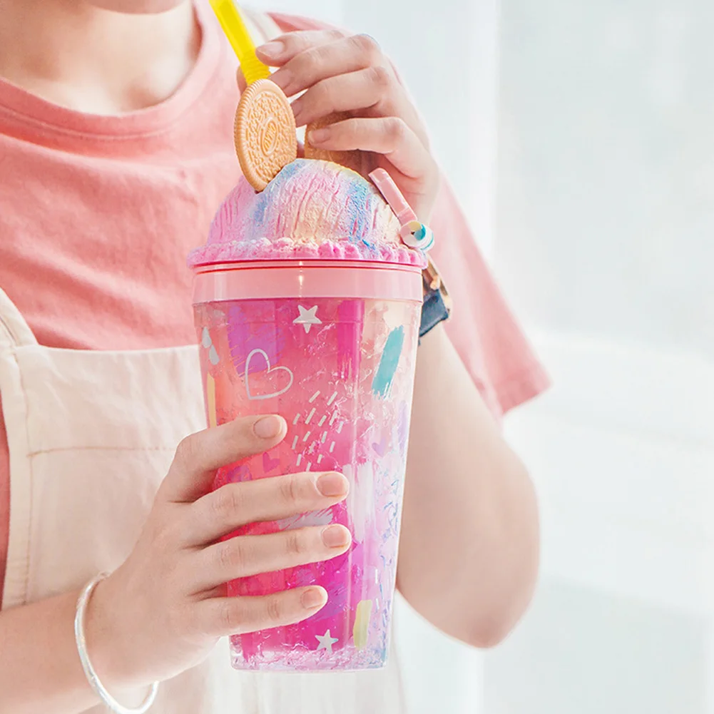 450ml Summer Ice Cup Double Layer Cold Storage Cup Girl Ice Storage Container Creative Modeling Crushed Ice Cup Water Container