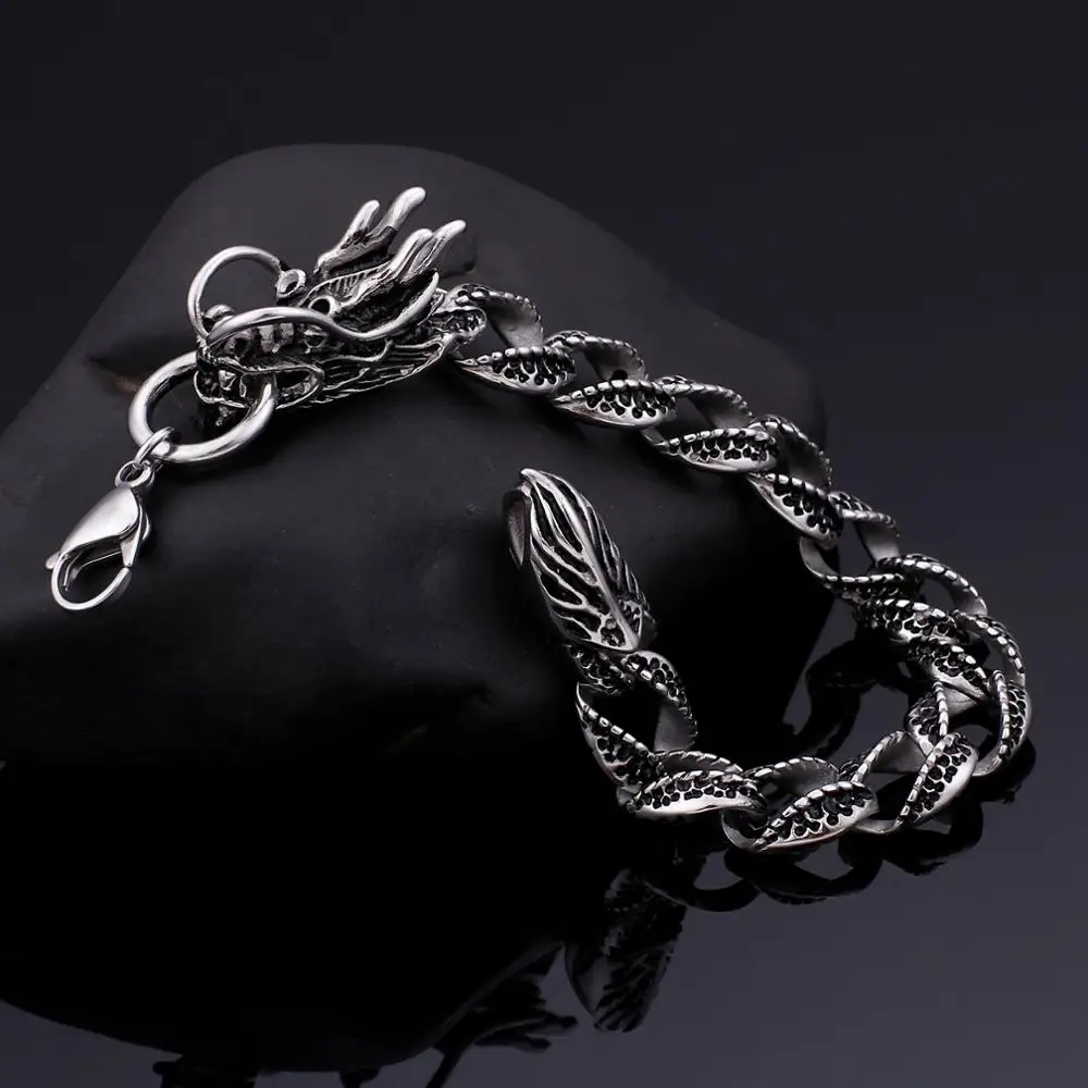 

Kalen Special 3D Dragon Men's Bracelet Punk Stainless Steel Retro Twisted Chain Bracelet Animal Wrist Jewelry Gifts Wholseale