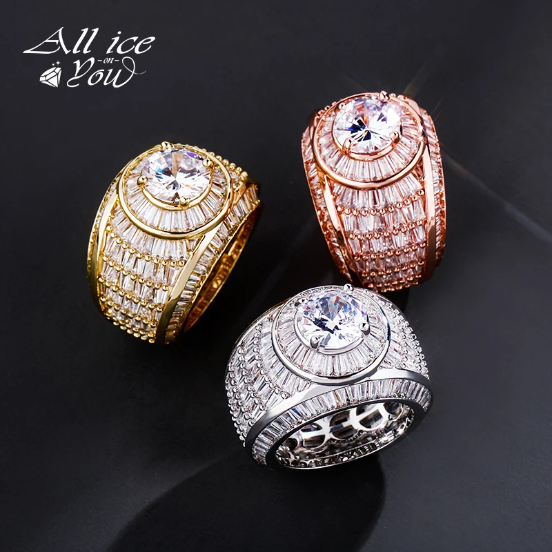 

AIILCEONYOU Iced Out Baguette Cubic Zirconia Ring Gold Silver Color Fashion Charm Women Jewelry For Sisters Gift