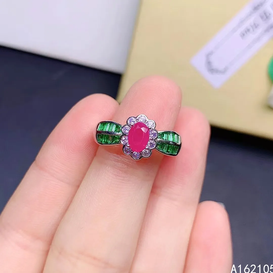 

925 pure silver Chinese style natural ruby women's noble trendy flower Color zircon adjustable gem ring fine jewelry support det