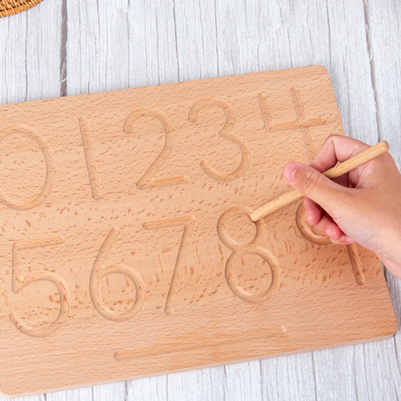 Montessori Cognition Board Wood Double Sided Math Alphabet Tracing Writing Practice Fine Motor Skills Sensory Educational Toys