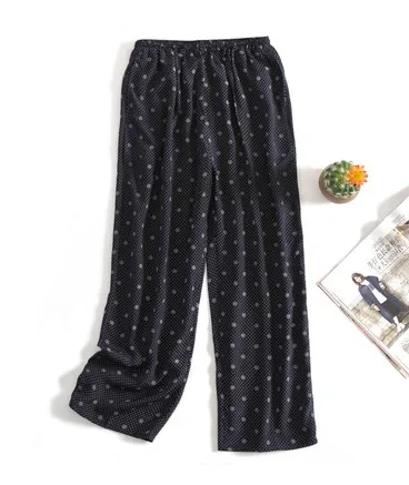 Plus size - women's pants Dark Navy dots silk crepe de Chine loose Hao handle Capris 2020