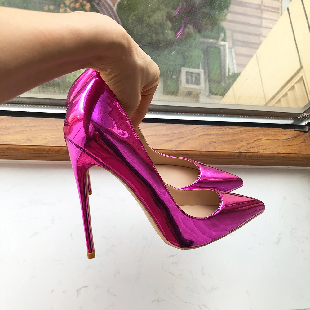 Tikicup Glossy Purple Women Patent Pointy Toe High Heel Wedding Party Shoes 8cm 10cm 12cm Customize Ladies Shiny Stiletto Pumps