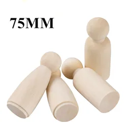 10PCS Solid Hard Wood People Natural Unfinished Ramp Preparation Paint or Stained Wooden Family Large Peg Dolls Home Decor 75MM