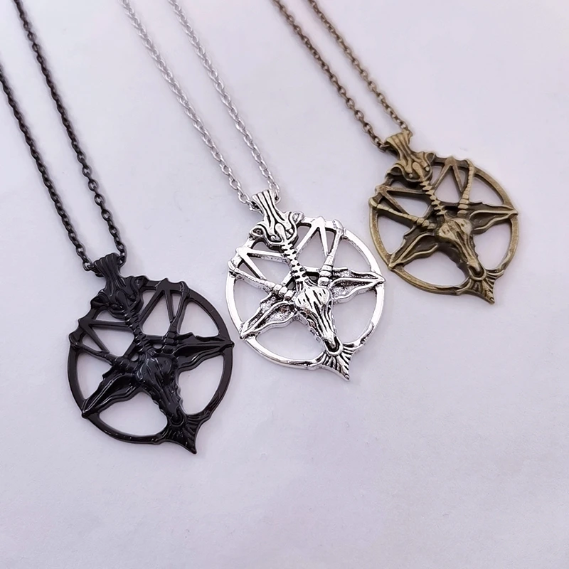 Pan God Skull Necklace Fashion Vintage Women Men Pentagram Goat Head Pendant Chain Unisex Luck Alloy Retro Necklace Jewelry