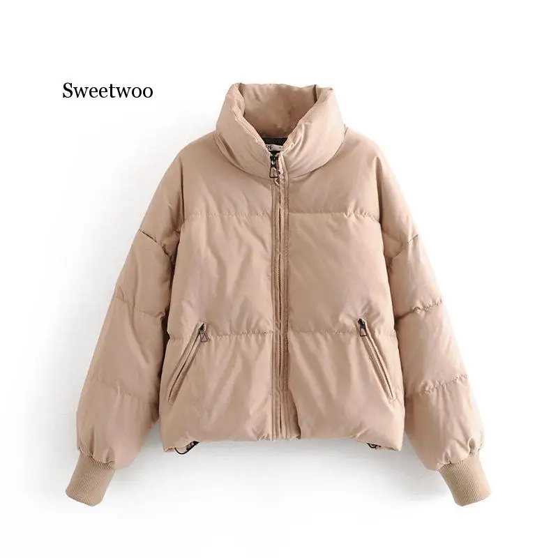 

Women Solid Khaki Oversize Parkas Thick 2020Winter Zipper Pockets Female Warm Elegant Coat Jacket