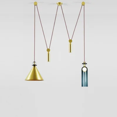 Post modern Matte Gold / Black Metal Conical Shade with Glass Bottle LED E4 Cord Hanging Lights Pulley Wheel Droplights for Bar