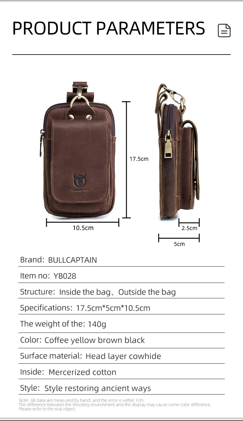 BULLCAPTAIN Mode Qualität Leder Kleine Sommer Tasche Haken Design Taille Pack Tasche Zigarette Fall 6 "Telefon Beutel Taille Gürtel tasche – Detail 8