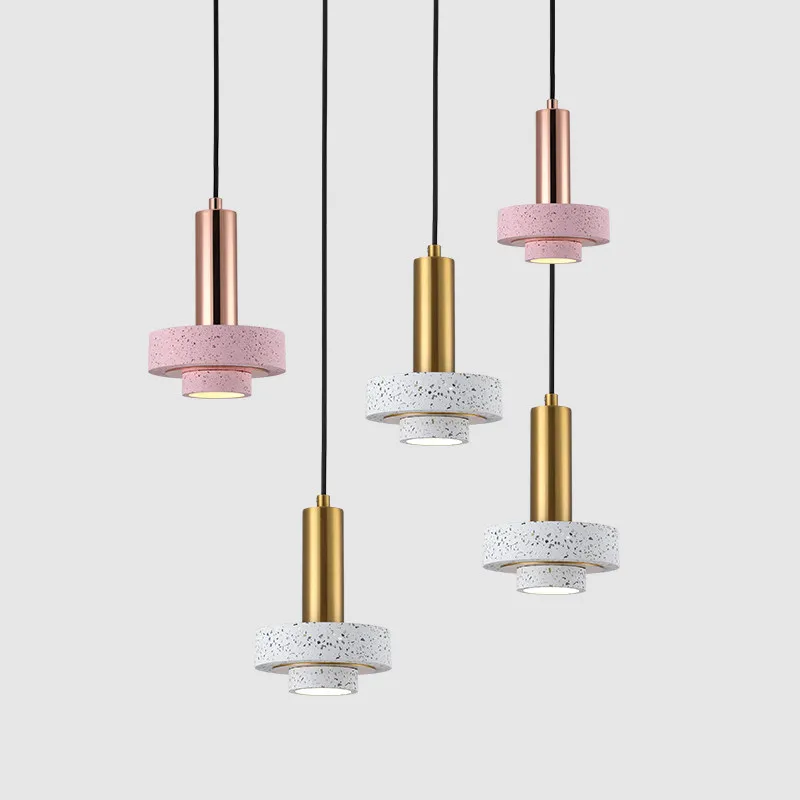 Mini Leuke Roze/Grijs Metalen Kleine Hanglamp Nordic Moderne Eenvoudige Nachtkastje Cafe Bar Kledingwinkel Terrazzo Droplight Nieuwe collectie